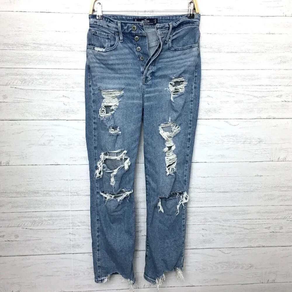 Hollister Women's Jeans High Rise Crop Distressed Button Fly size 25 length 27